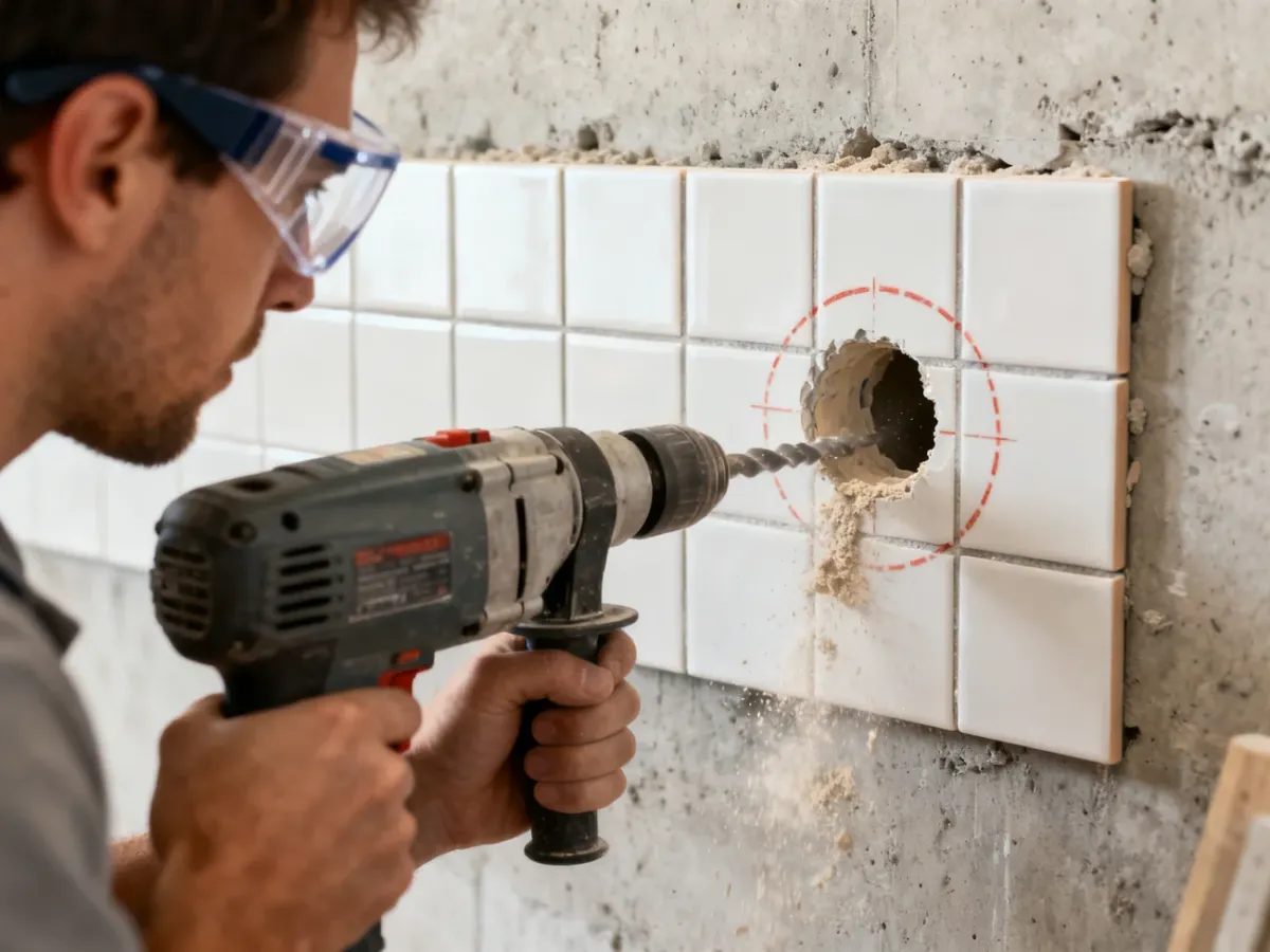 Bezpieczne wiercenie przez płytkę ceramiczną do betonowej ściany
