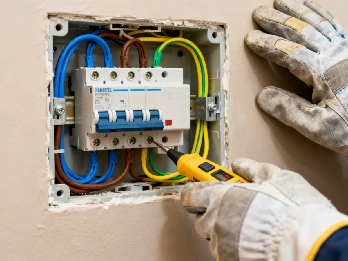 Przewody neutralny, fazowy i ochronny w puszce elektrycznej