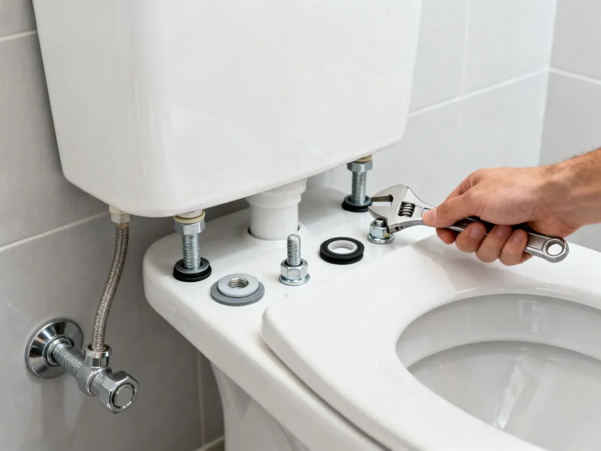 Ostrożne i równomierne dokręcanie śrub mocujących spłuczkę do miski WC