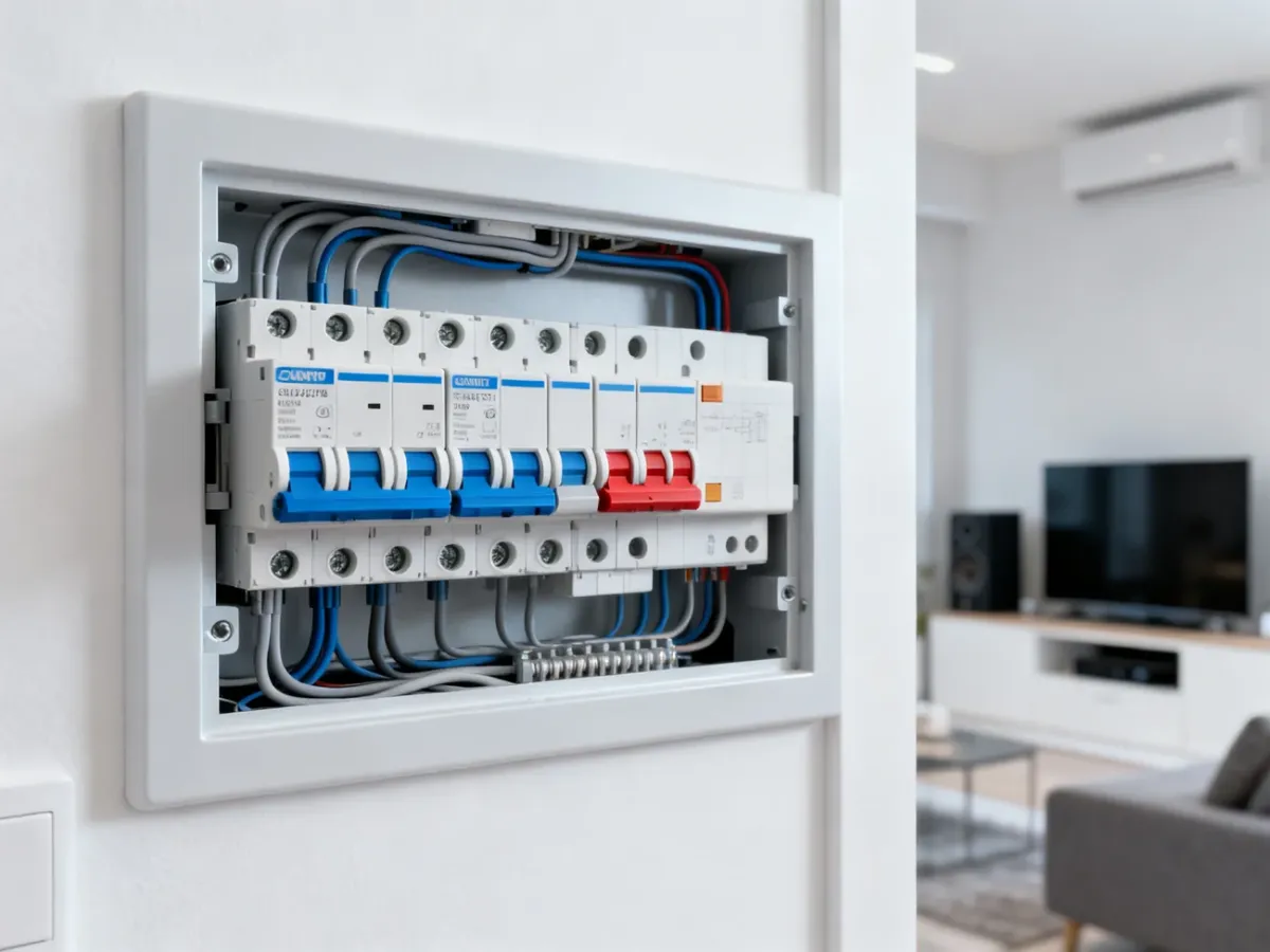 Nowoczesna rozdzielnica elektryczna z kilkoma wyłącznikami różnicowoprądowymi