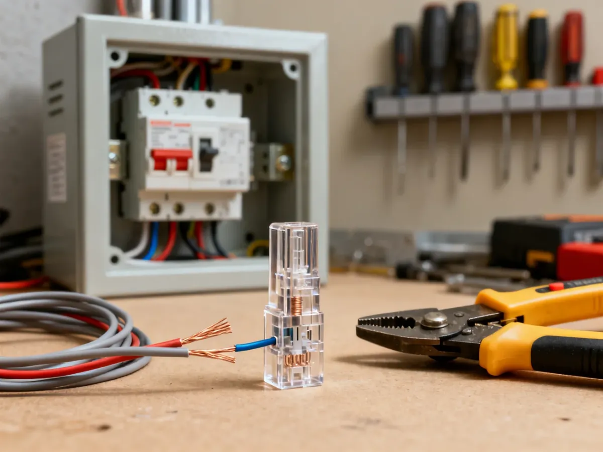 Przezroczysta szybkozłączka, przewody oraz narzędzia do bezpiecznego montażu instalacji elektrycznej