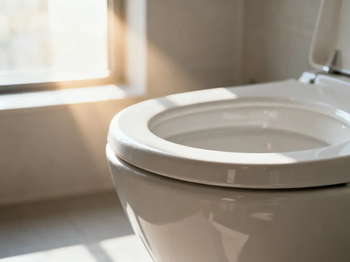 Czysta muszla toaletowa z widocznym rantem, na którym należy umieścić kostkę do WC.
